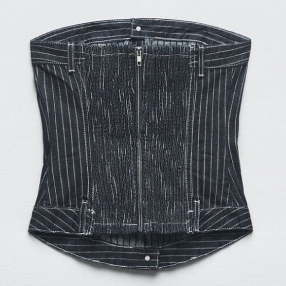 ZARA NEW WOMAN OFF-SHOULDER TRF DENIM TOP WITH STRIPES MEDIUM 5252/009/133/15 - Picture 8 of 9